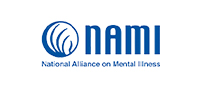 A blue and white logo of the national alliance on mental illness.