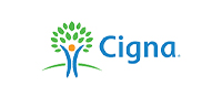 A logo of cigna with trees and people.